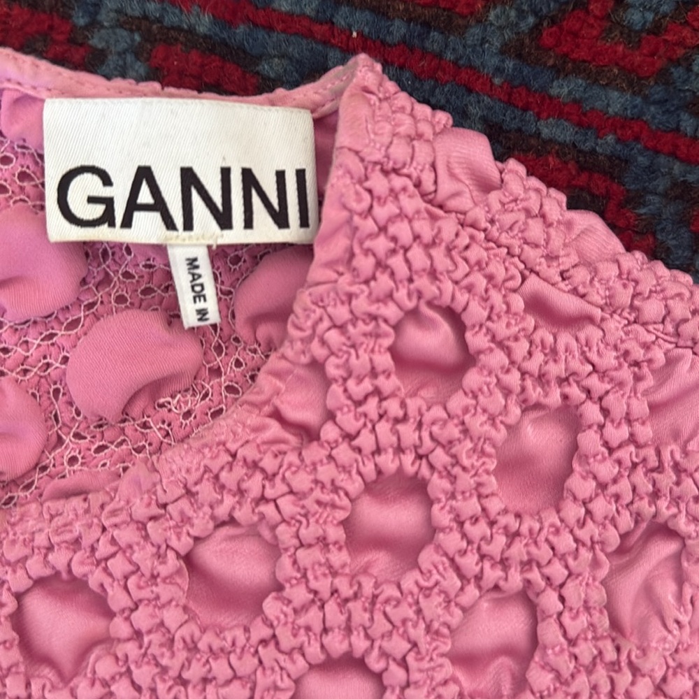 GANNI SMOCKED SATIN BEADED DRESS SZ 34 - Picture 9 of 9